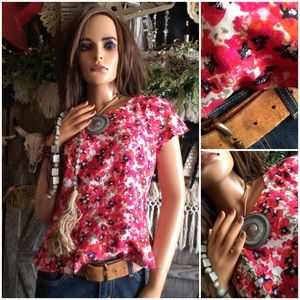 Ann Taylor Beautiful Pink Dahlia Peplum Tunic